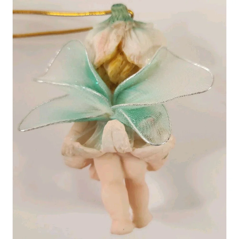 Christmas Fairy Ornament Flower Pastel Green 4” Fairies Vintage Resin
